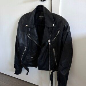 100% REAL LEATHER Revolve Smooth Lamarque Dylan Cropped Moto Jacket